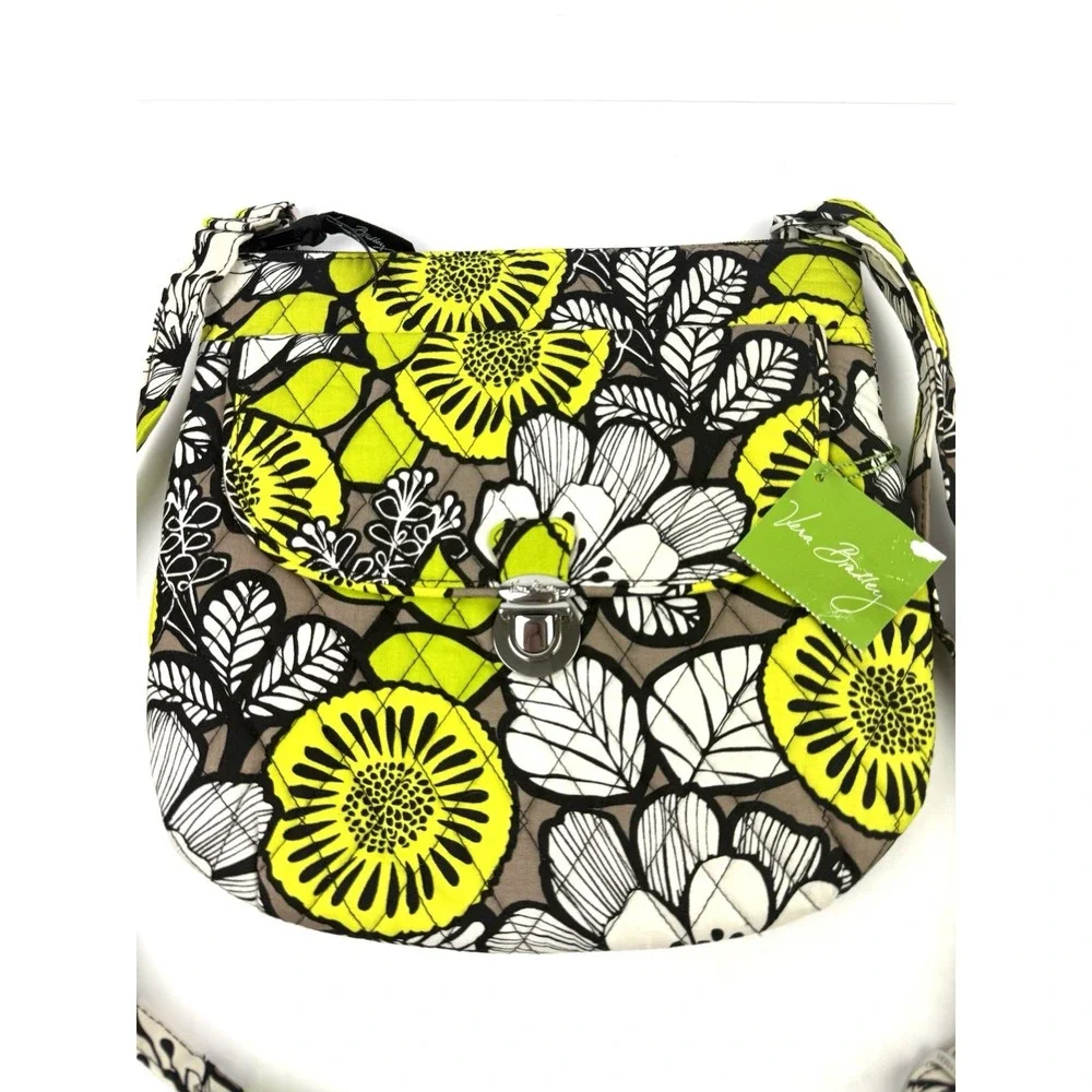 Vera Bradley Saddle Hipster Crossbody Bag Citron Floral Quilted Handbag NWT